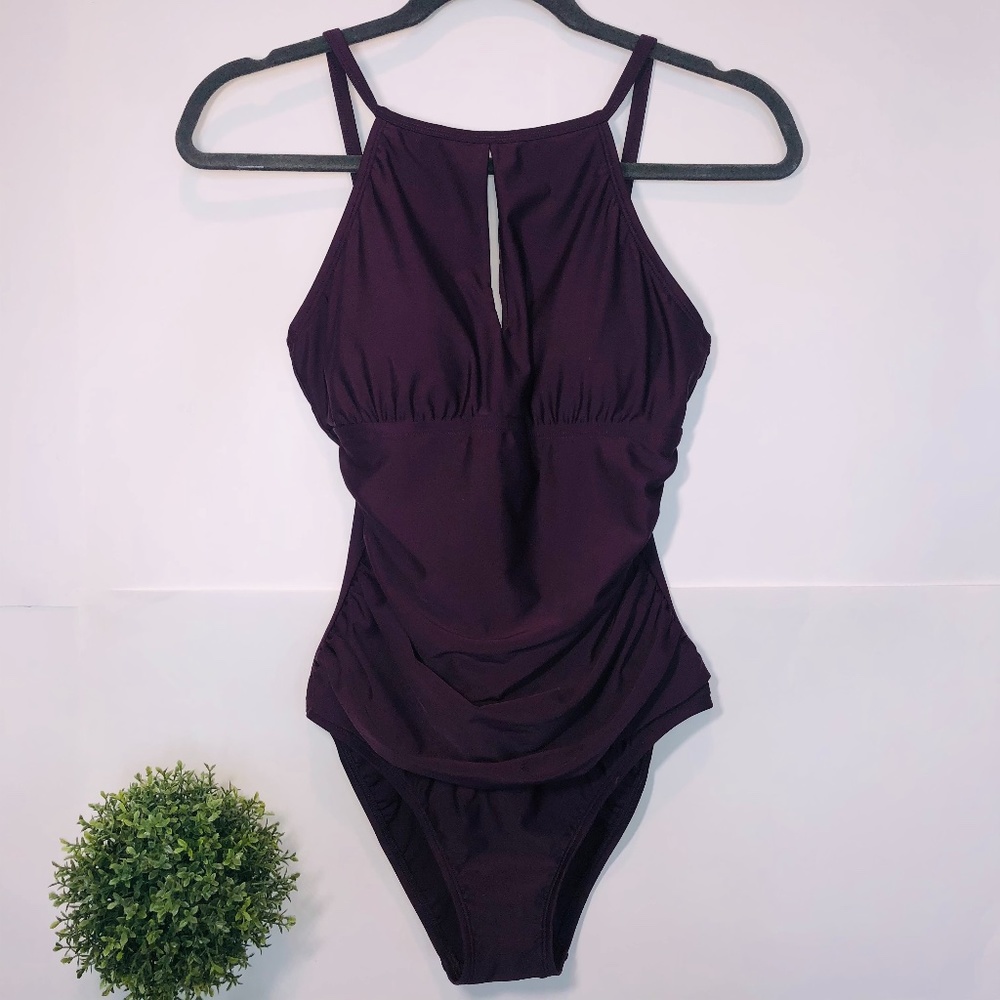 Ellen Tracy Dark Purple One Piece Bikini